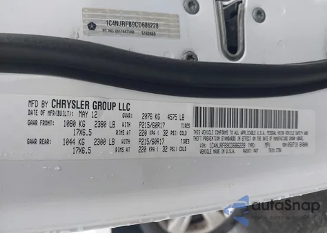 2012 Jeep Patriot Latitude z USA, uszkodzony, nr VIN 1C4NJRFB9CD686228